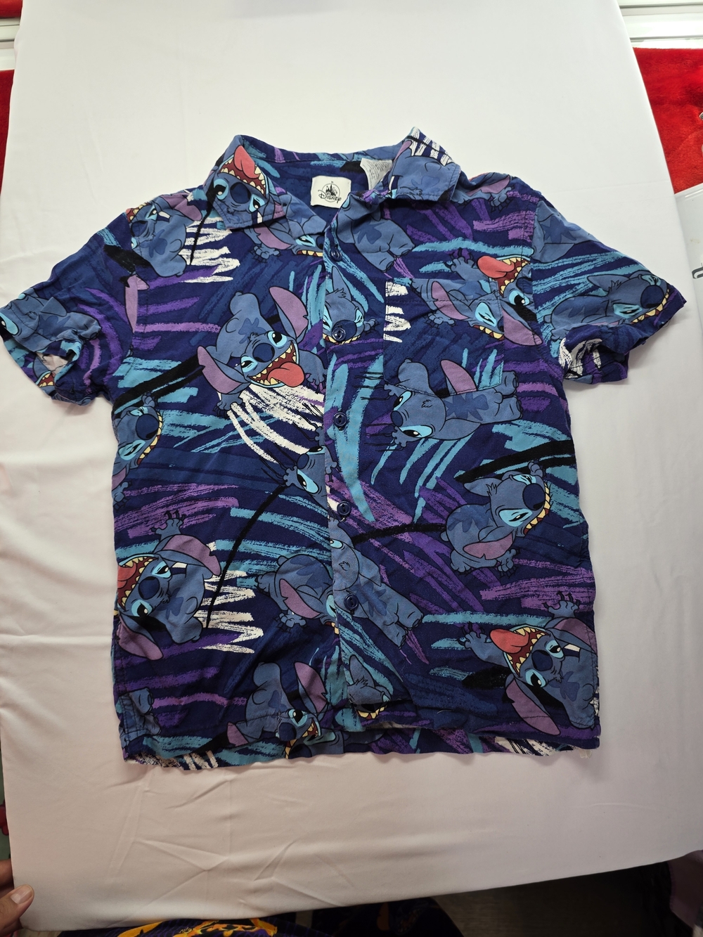 Disney Blue and Purple Stitch Print Button-Down Shirt